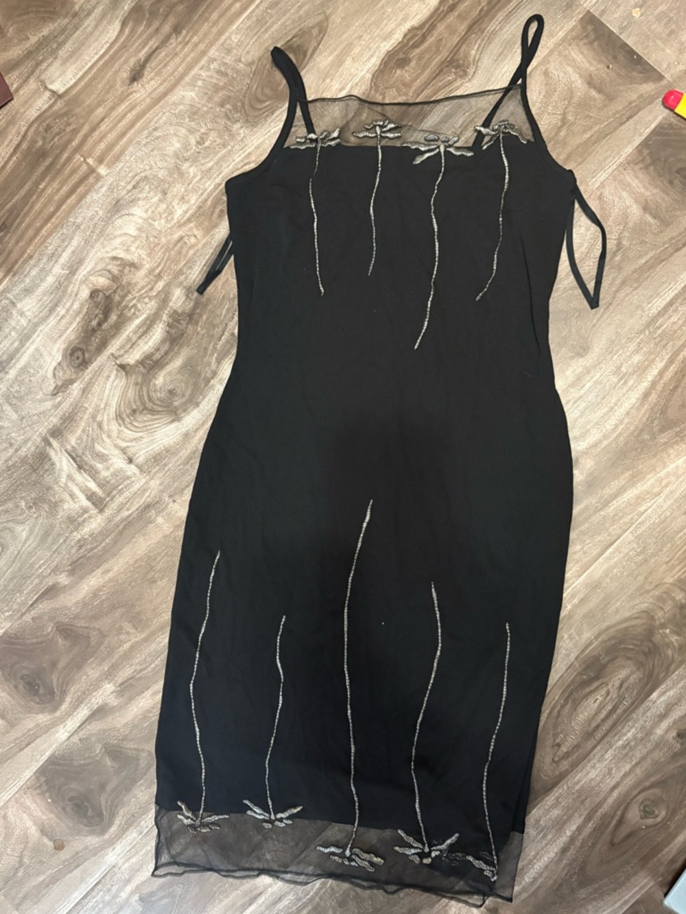 Rimini Black Slip Midi Dress with Silver Embroidery